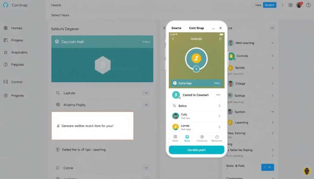 Genera una imagen de la aplicación CoinSnap en uso, mostrando su interfaz de usuario. Genera una imagen de la aplicación CoinSnap en uso, mostrando su interfaz de usuario.
