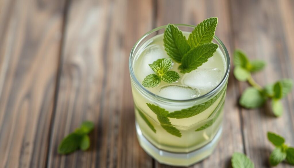 Generar imagen de una infusión de menta con hojas de menta frescas. Generar imagen de una infusión de menta con hojas de menta frescas.