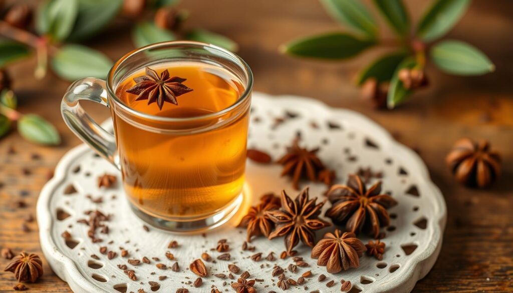 Generar imagen de una taza de té de anís con semillas de anís. Generar imagen de una taza de té de anís con semillas de anís.