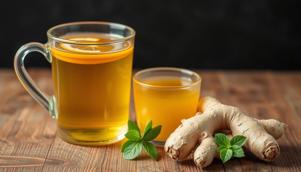 Generar imagen de una taza de té de jengibre con raíz de jengibre fresca. Generar imagen de una taza de té de jengibre con raíz de jengibre fresca.