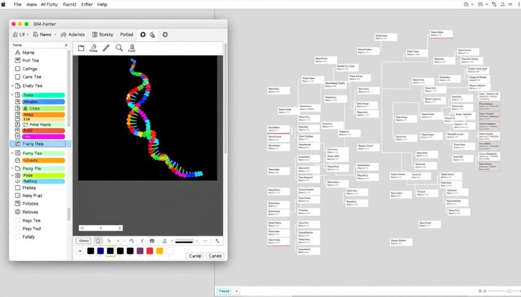 Gerar uma imagem representando a interface do DNA Painter com um mapa genealógico