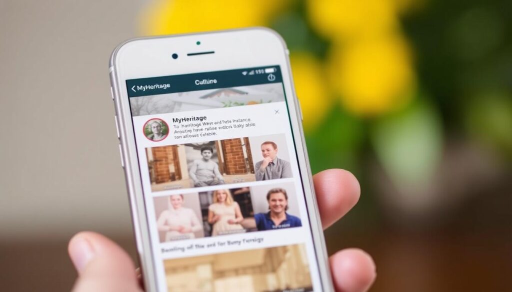 Imagem do aplicativo MyHeritage em um dispositivo móvel