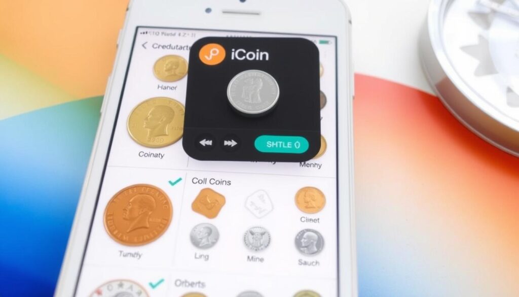 Imagen de la aplicación iCoin en uso, mostrando una colección de monedas organizada. Imagen de la aplicación iCoin en uso, mostrando una colección de monedas organizada.