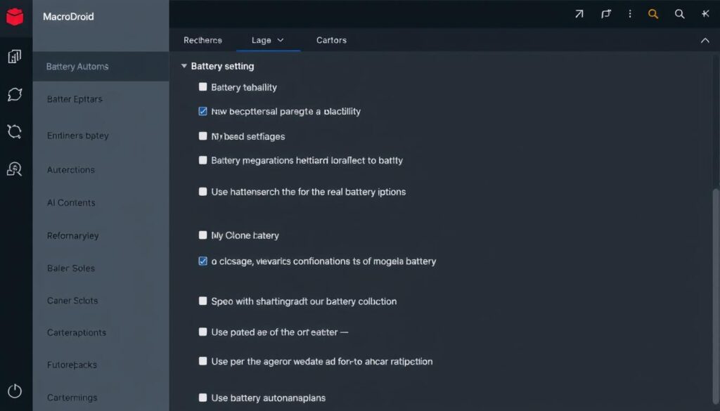 Imagen de la interfaz de MacroDroid mostrando diferentes automatizaciones para la batería Imagen de la interfaz de MacroDroid mostrando diferentes automatizaciones para la batería