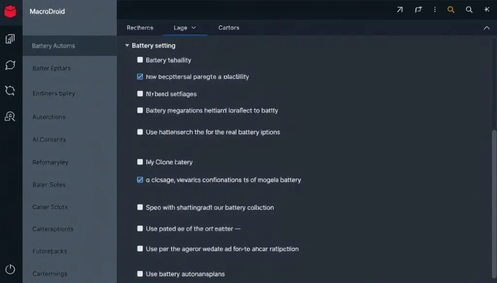 Imagen de la interfaz de MacroDroid mostrando diferentes automatizaciones para la batería Imagen de la interfaz de MacroDroid mostrando diferentes automatizaciones para la batería