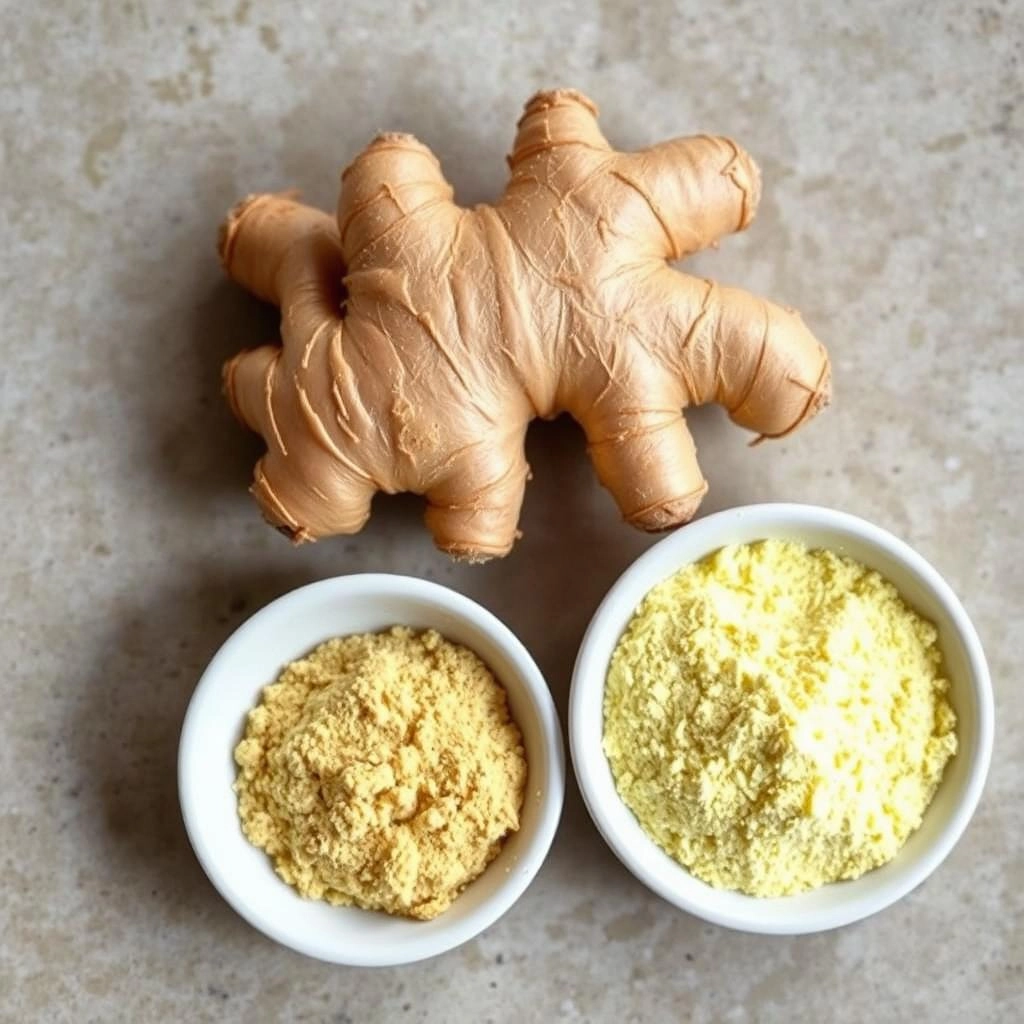 Jengibre fresco y en polvo para té revitalizante