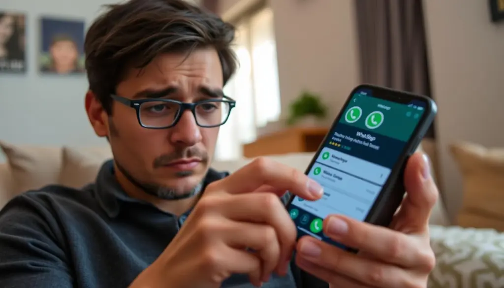 Padre revisando alertas de la aplicación de monitoreo de WhatsApp