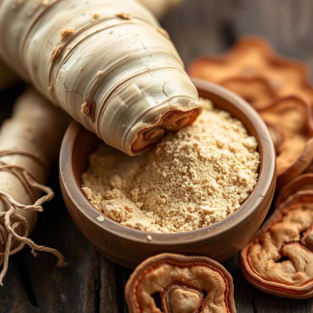 Raíz de ginseng y su polvo para infusiones revitalizantes Raíz de ginseng y su polvo para infusiones revitalizantes