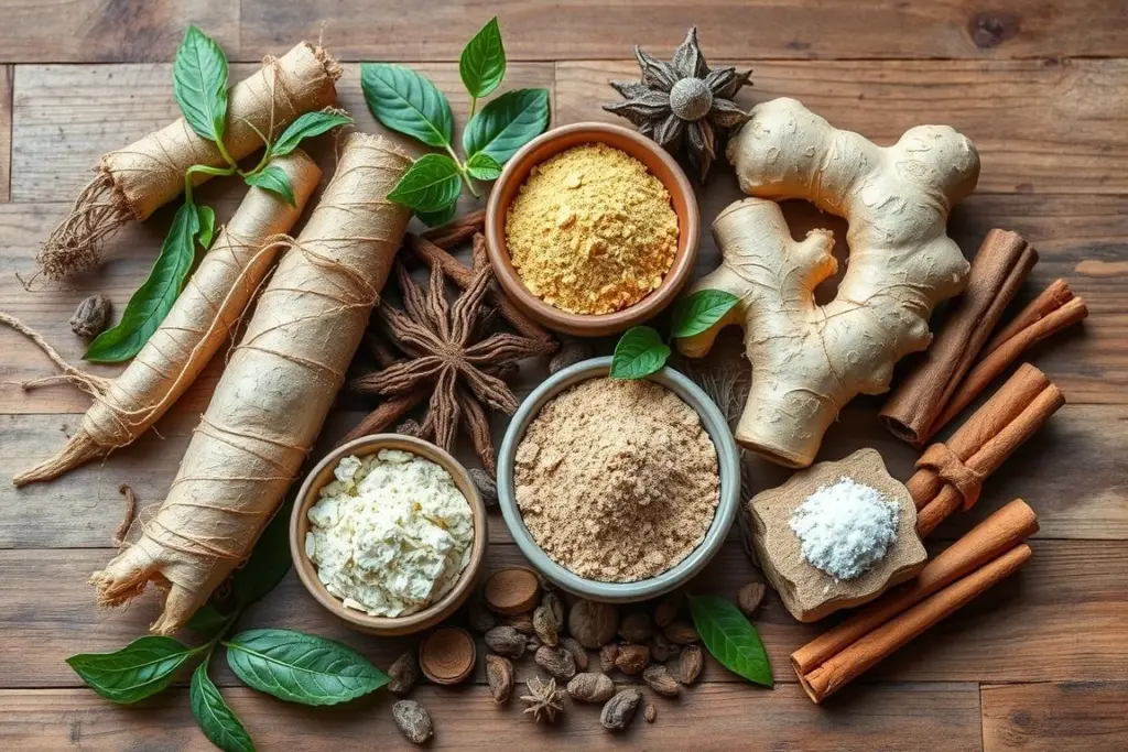Selección de hierbas medicinales para té natural revitalizante